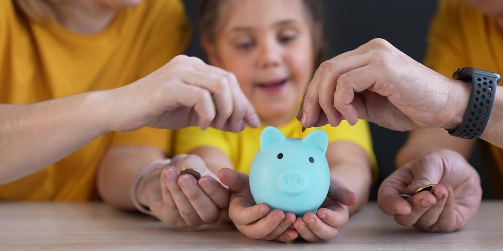 Piggy Bank. Happy Family A Save Money. Investment Business Finance Piggy Bank Concept. Happy Family