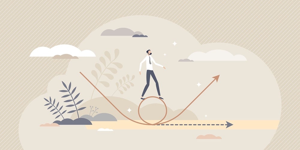 Pivoting As Strategy Change And Redirection For Growth Tiny Person Concept. New Plan Motion With Bet