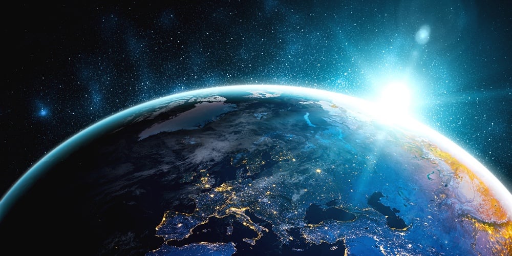 Planet Earth Globe View From Space Showing Realistic Earth Surface And World Map As In Outer Space P