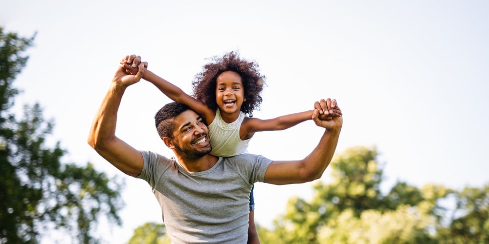Picture1|Picture1|Portrait Of Happy Black Father Carrying Daughter On Back Outdoors. Family Happiness Love Concept.