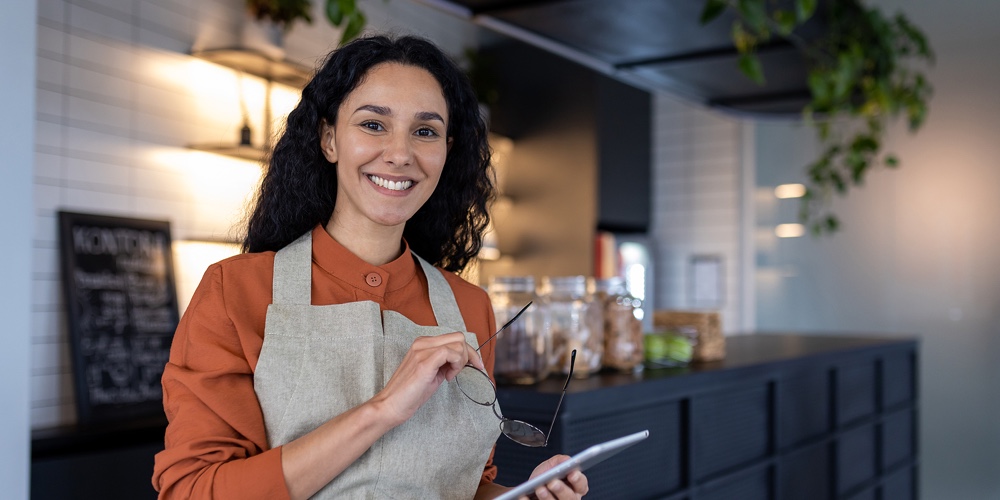Portrait Of Young Beautiful Woman Small Business Owner Of Coffee Shop And Cafe Restaurant