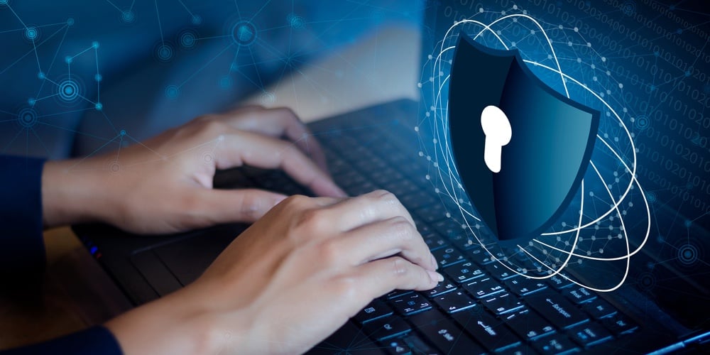Press Enter Button On The Keyboard Computer Shield Cyber Key Lock Security System Abstract Technolog