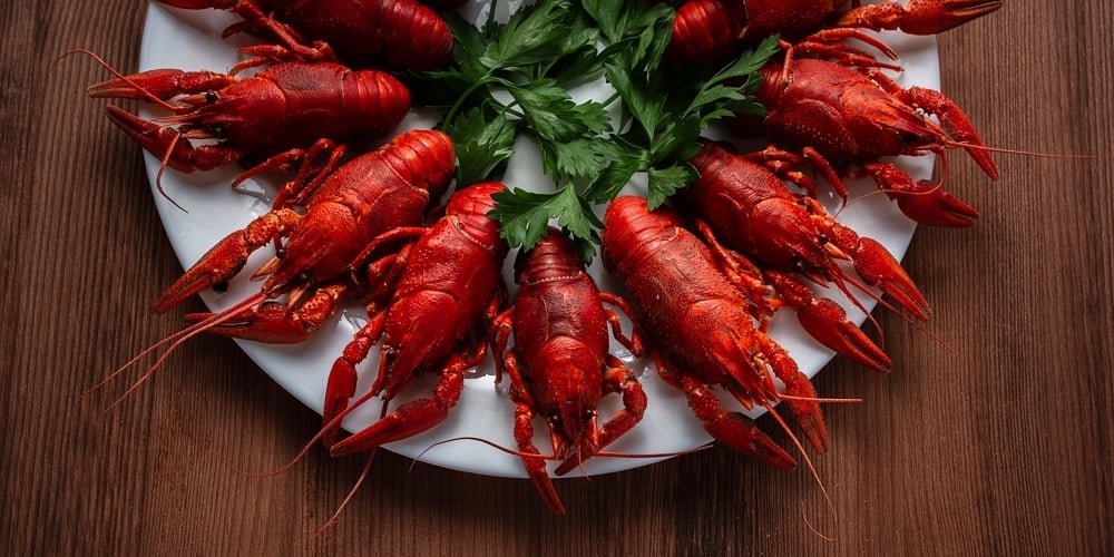 Red Boiled Crawfish On A Plate Red Boiled Crawfish On A Plate