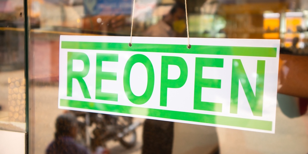Reopen Signage Board In Front Of Businesses Or Store Door After Covid-19 Or Coronavirus Crisis- Conc