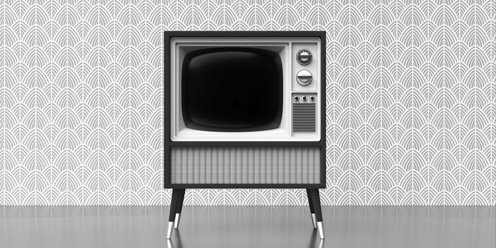 Retro Old Tv On Art Deco Vintage Wall Background. 3D Illustration