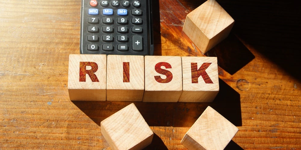 image1|Risk Word Written On Wooden Cubes And Calculator. Financial Risk Assessment