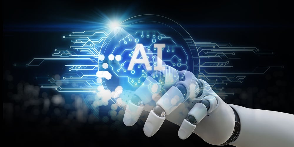 Robot Ai With Hand Robot Pointing Ai Technology Digital Graphic Design Black Background