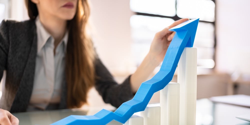 Sales Growth Chart Acceleration. 3d Bar Graph