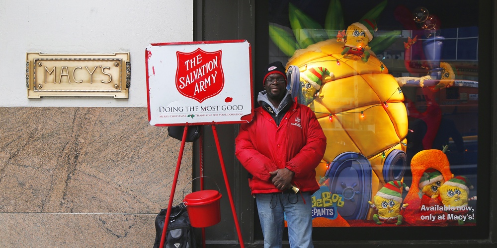 Salvation Army soldier near Macy s in midtown Manhattan