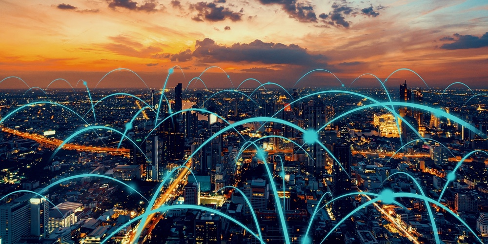 Smart Digital City With Globalization Abstract Graphic Showing Connection Network . Concept Of Futur