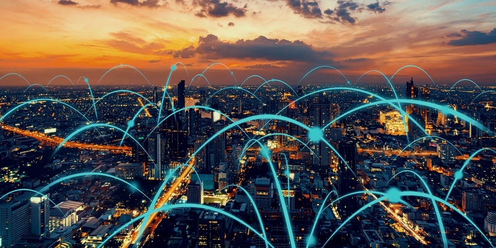 Smart Digital City With Globalization Abstract Graphic Showing Connection Network . Concept Of Futur
