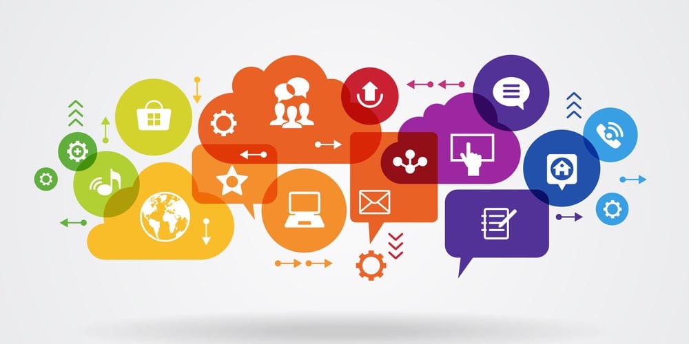 Social media concept. Communication in the global computer networks. Set of flat design concept icon