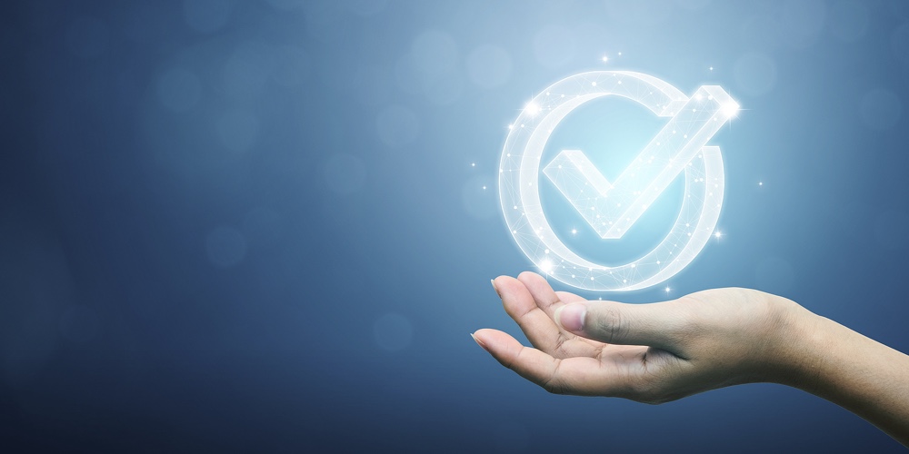 Mobile Phone With Tick Of Success Update. Smartphone In Hand With Checkmark. Check Of App In Cellpho|Compliance Rule Law And Regulation Graphic Interface For Business Quality Policy Planning To Meet In|Standard Quality Control Certification Assurance Guarantee. Concept Of Internet Business Technology