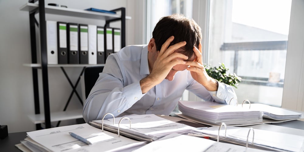Stressed Tired Business Accountant Man. Lazy Sad Worker