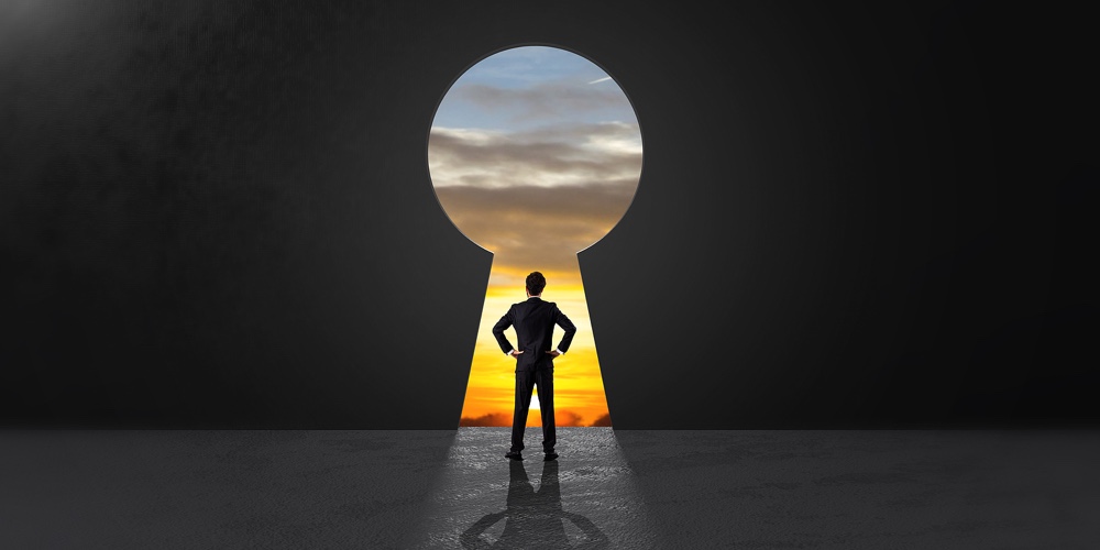 Success Businessmen Stand And Looking Key Success Holes For Think Of Strategy And Ideas For Creating