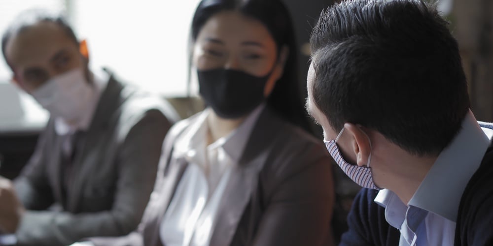 Teamwork Of Multi-ethnic Business Group In Office During Quarantine