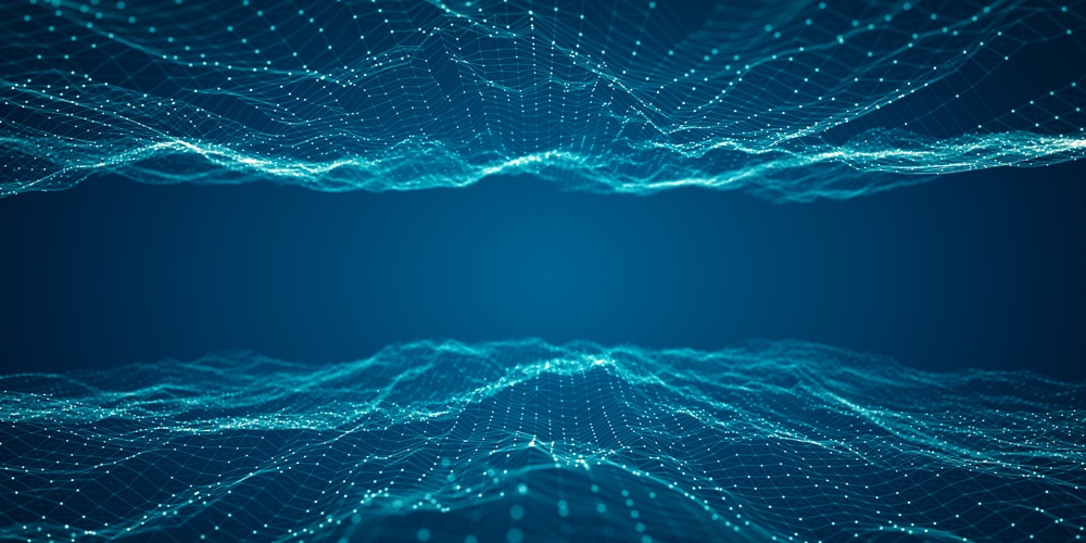 Technology Connection Digital Big Data Concept. Abstract Of Digital Data Flow On Blue Background.