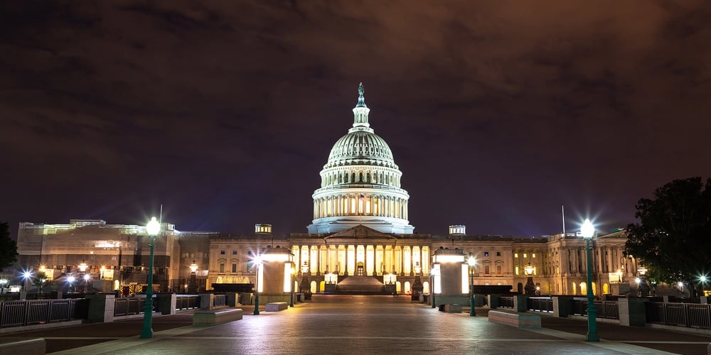 The United States Capitol Building At Sunset At Night In Washington Dc