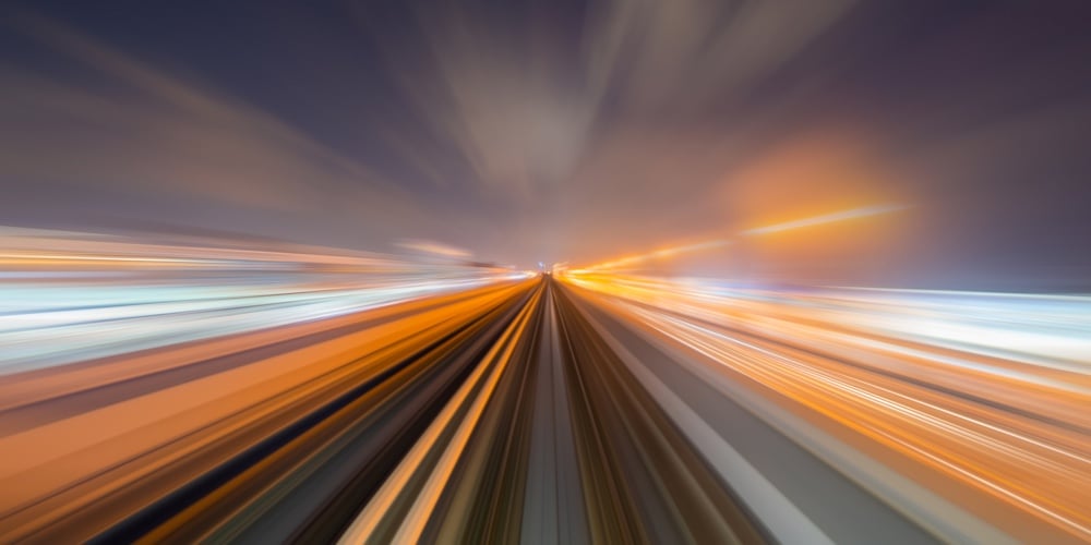 Train View. Blurry Speed Motion On Railway Tunnel For Futuristic Network Connection Technology