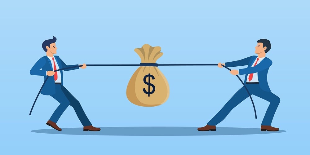 Two Businessmen Pulling Opposite Ends Of Rope