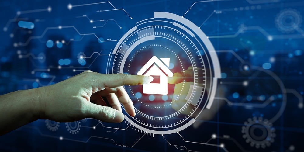 User Hand Touching Circular Futuristic Digital Interface Of Smart Home Automation Control System. Au|User Hand Touching Circular Futuristic Digital Interface Of Smart Home Automation Control System. Au