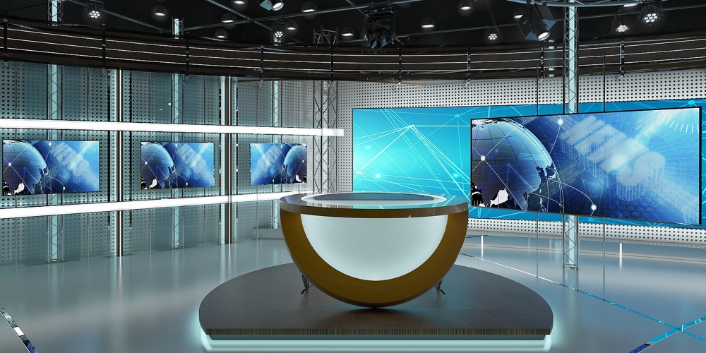 Virtual Tv Studio News Set 3-2. Green Screen Background. 3d Rendering.nvirtual Set Studio For Chrom