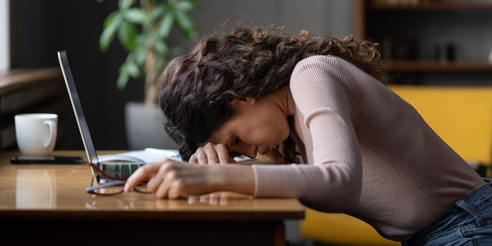 Picture1|Work Burnout. Tired Exhausted Female Employee Feeling Energy Depletion Or Exhaustion