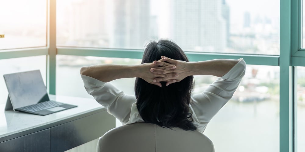 Work From Home Healthy Lifestyle With Asian Business Woman Relaxing Take It Easy Resting In Comfort
