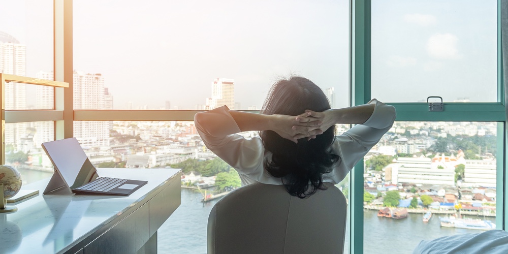 Work-life Balance Relaxation With Asian Working Business Woman Healthy Lifestyle Take It Easy Restin