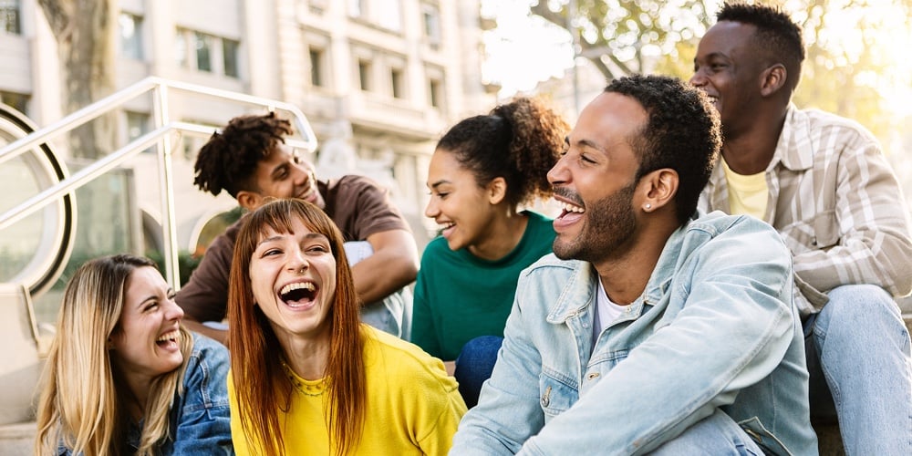 Young Group Of Hispanic Latin Friends Having Fun Together Outdoors. Millennial Multiracial People La