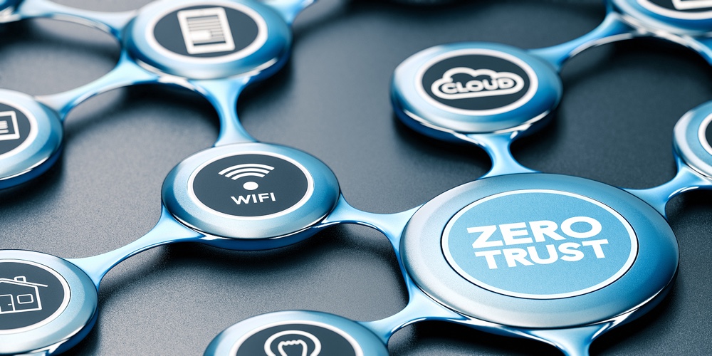 3d Illustration Of A Blue Network With Icons And The Text Zero Trust Written On The Front. Black Bac|Picture2|Picture1