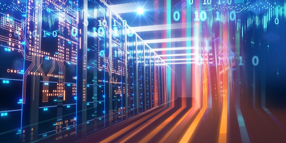 3d Illustration Of Server Room In Data Center Full Of Telecommunication Equipment