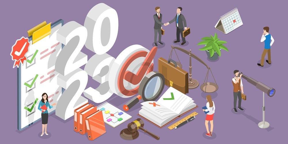 3d Isometric Flat Vector Conceptual Illustration Of Regulatory Compliance In New Year 2023