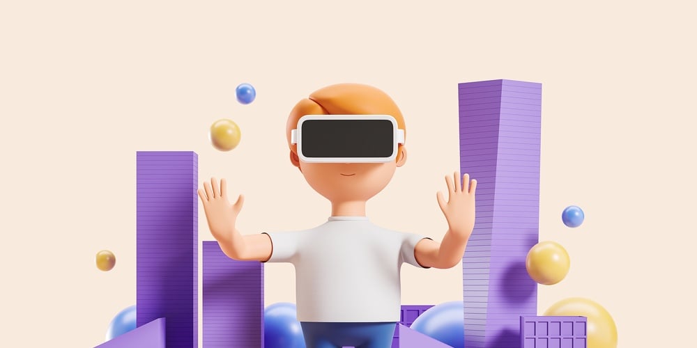 3d Rendering. Cartoon Character Man In Vr Headset