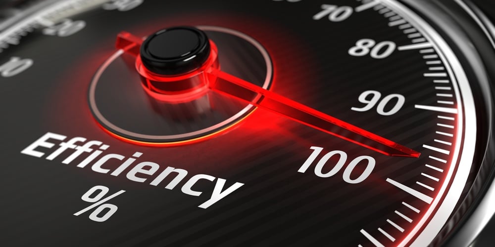 efficiency concept – efficiency level meter indicate 100 %. 3d rendering