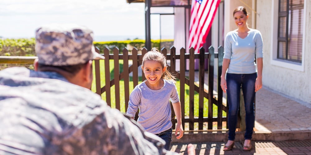 happy young american military family reunion