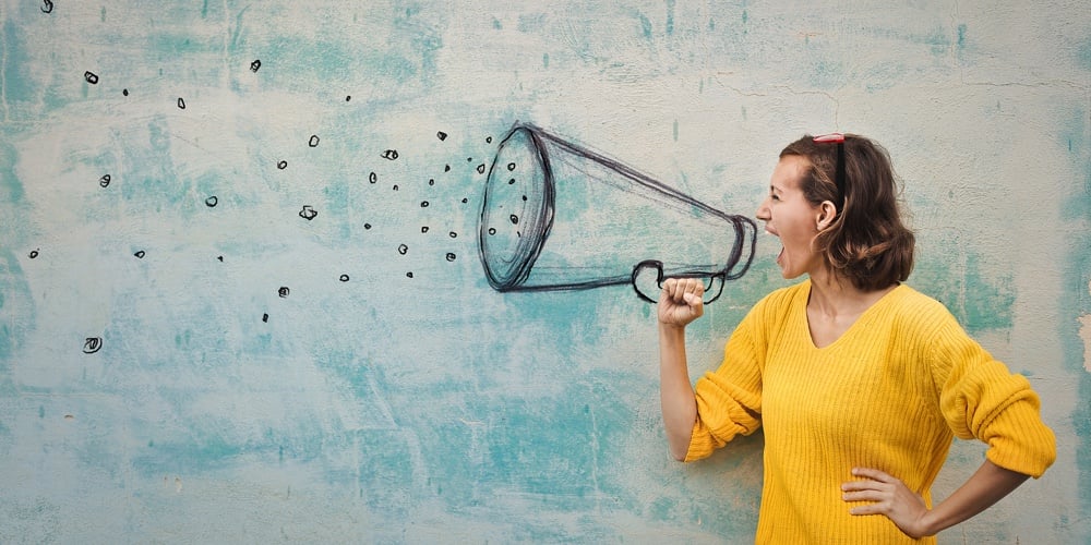 speaking loudly in the megaphone