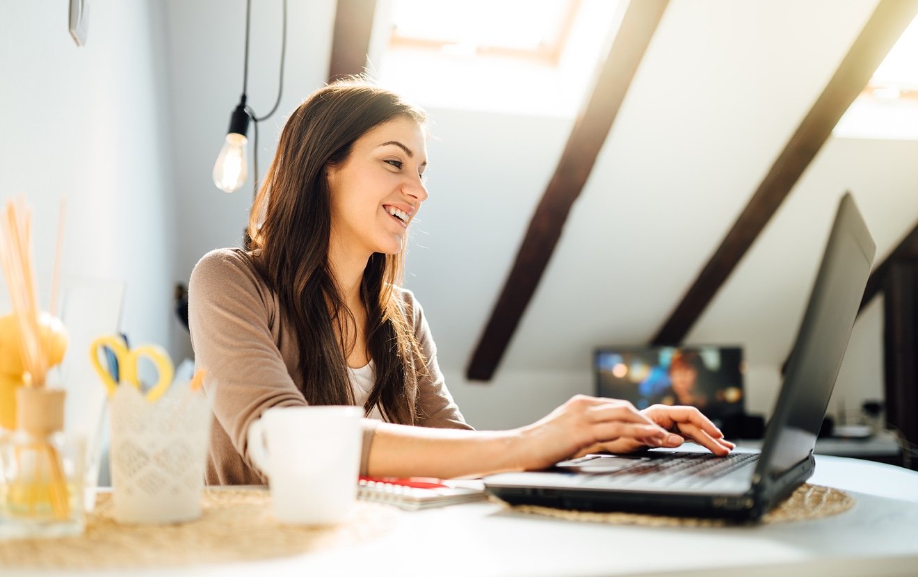 Business Woman Working From Home On Laptop Computer.checking Email.working From Distance.online Busi