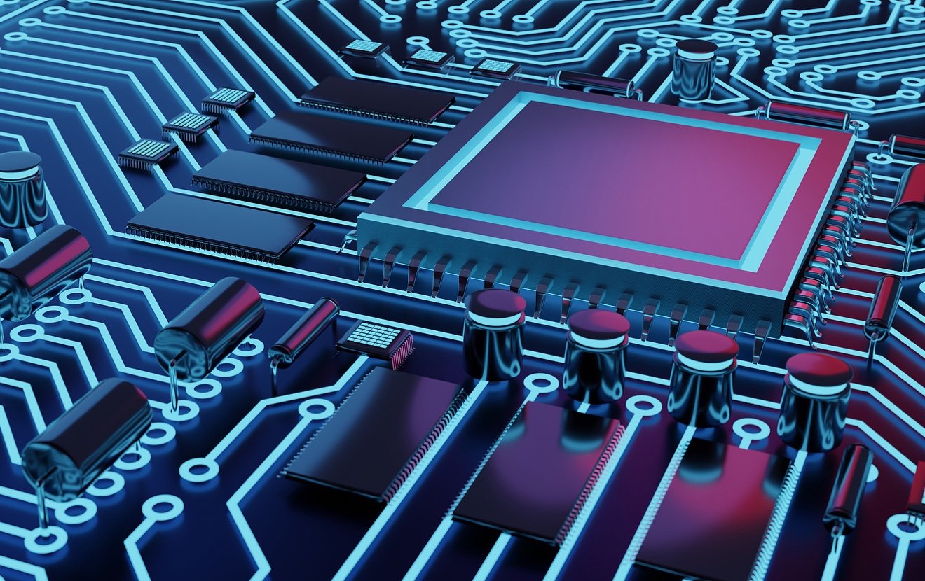 Cpu Chip On Motherboard – Abstract 3d Render Of A Computer Processor Chip On A Circuit Board With Mi