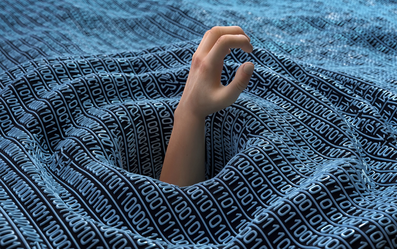 man sinking in the binary surface, 3d illustration