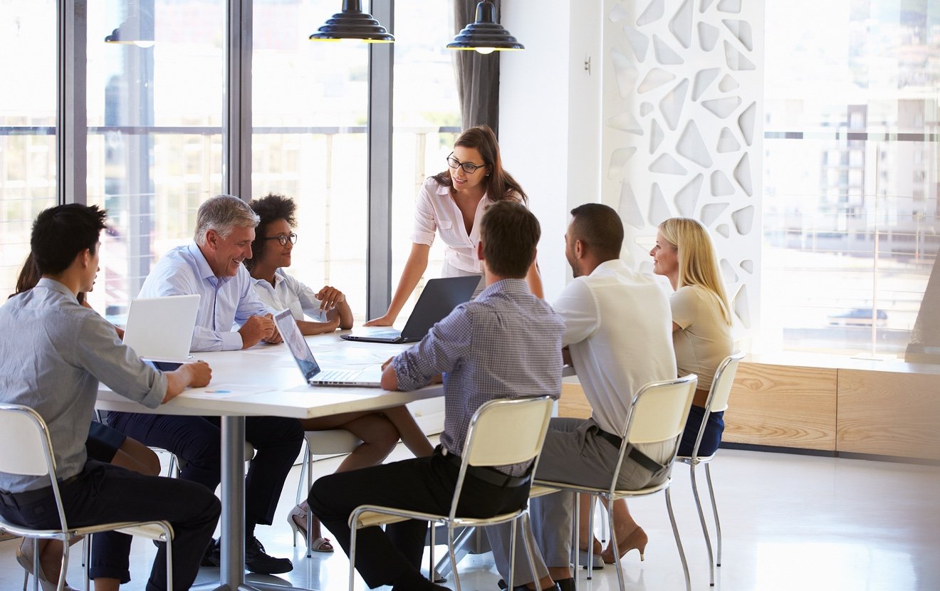 Businesswoman presenting to colleagues at a meeting