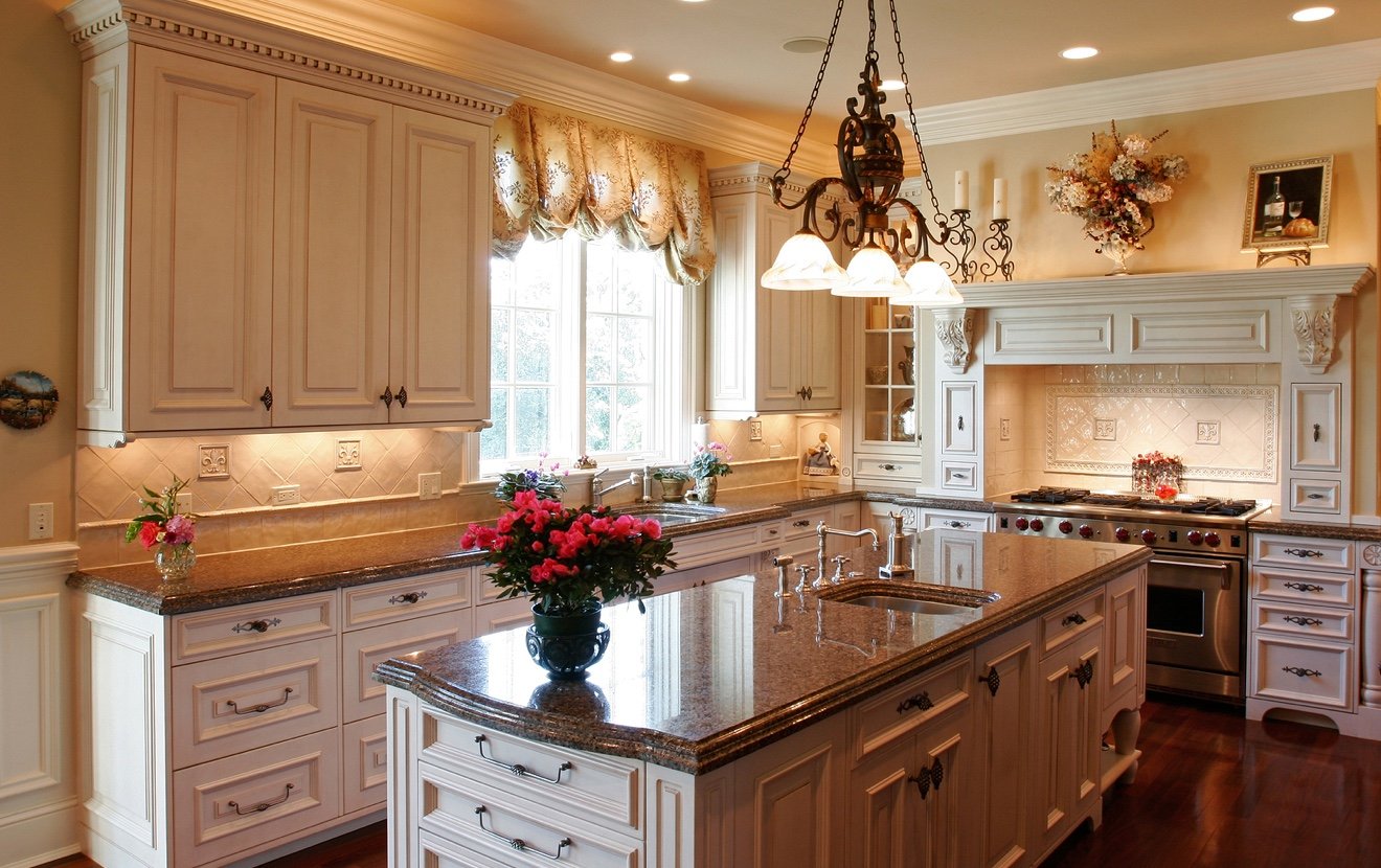 Luxury kitchen with granite counters.