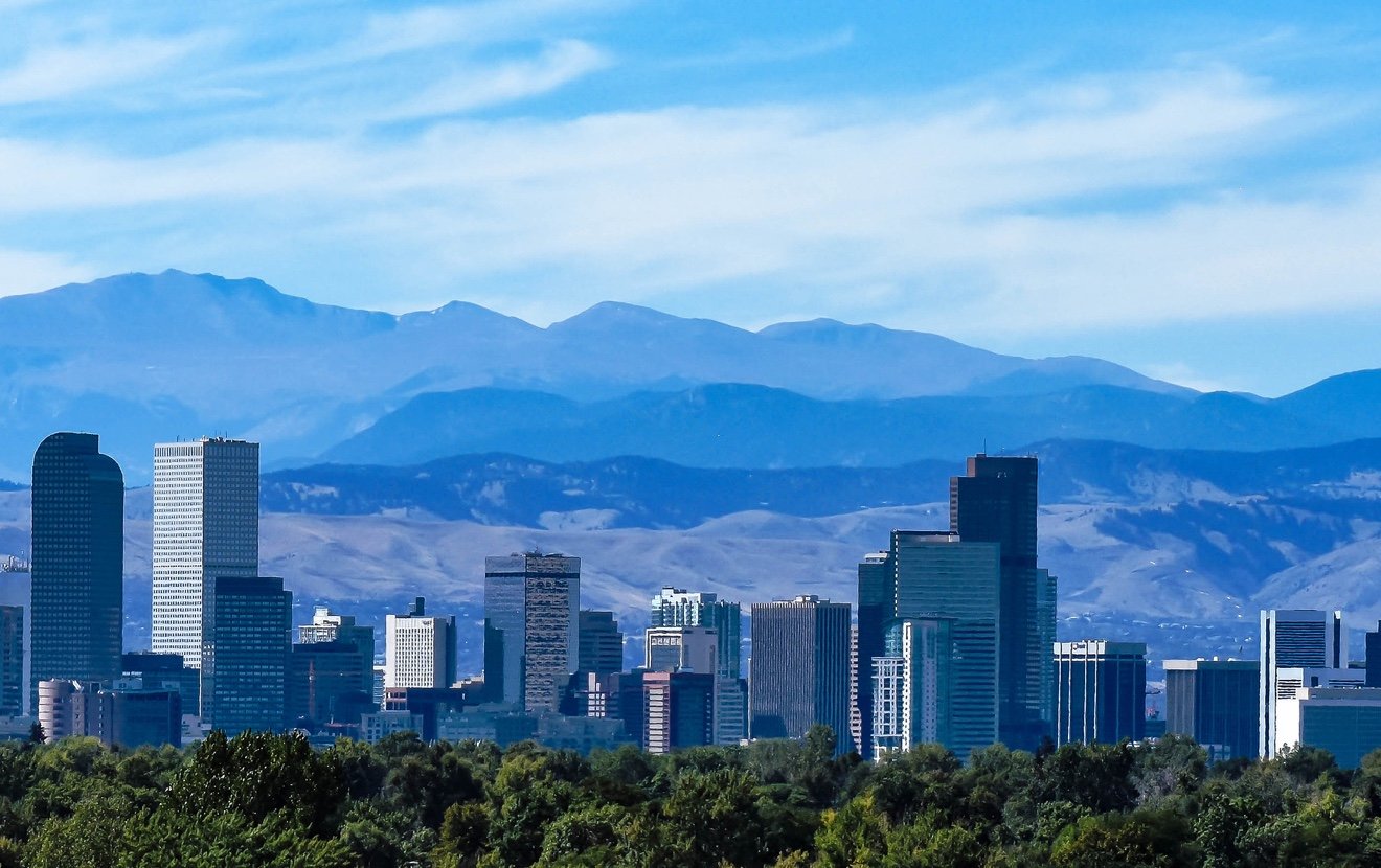 Denver Colorado Skyline Against the Rocky Mountains