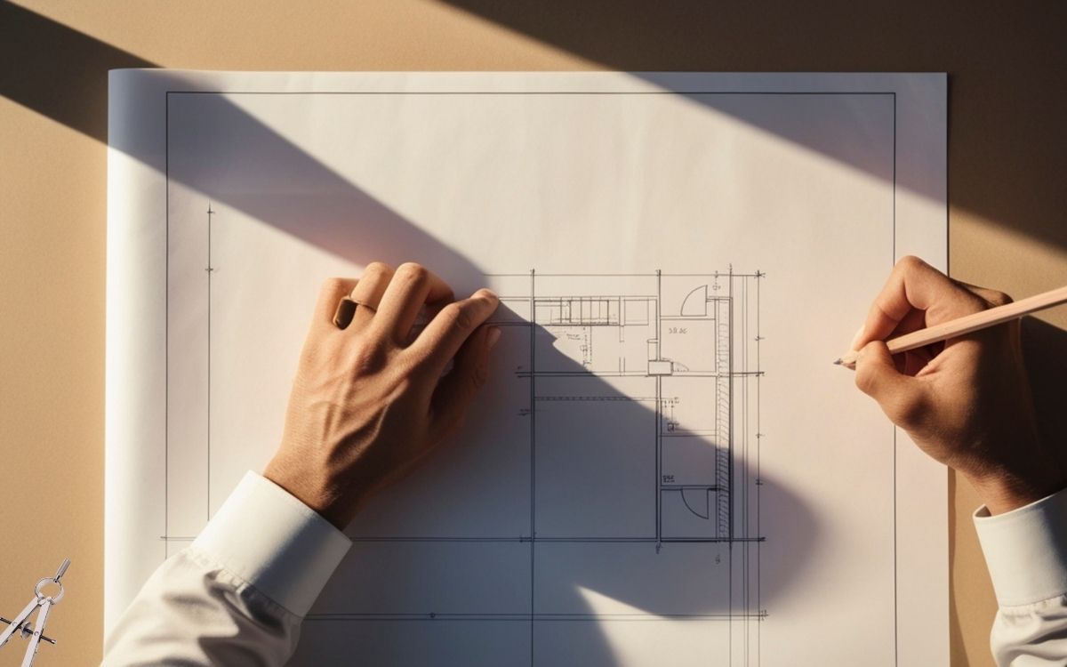 Person drafting Blueprints